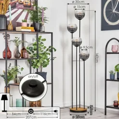 Koyoto Lampadaire Bois foncé, Noir, 4 lumières