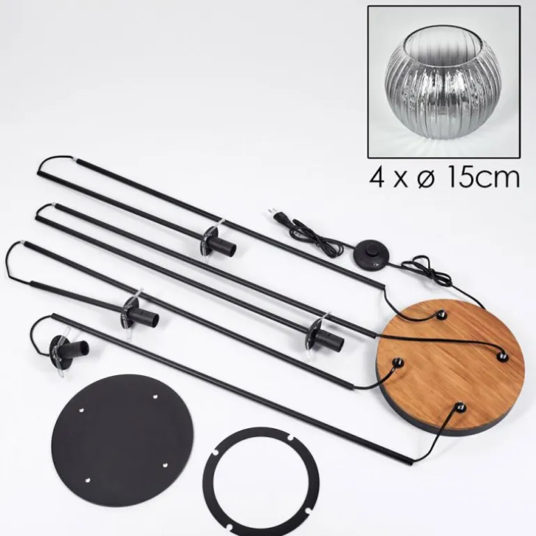 Koyoto Lampadaire Bois foncé, Noir, 4 lumières
