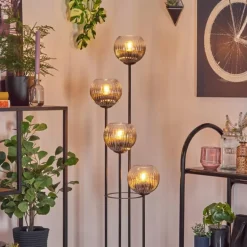 Koyoto Lampadaire Bois foncé, Noir, 4 lumières
