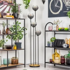 Koyoto Lampadaire Bois foncé, Noir, 4 lumières