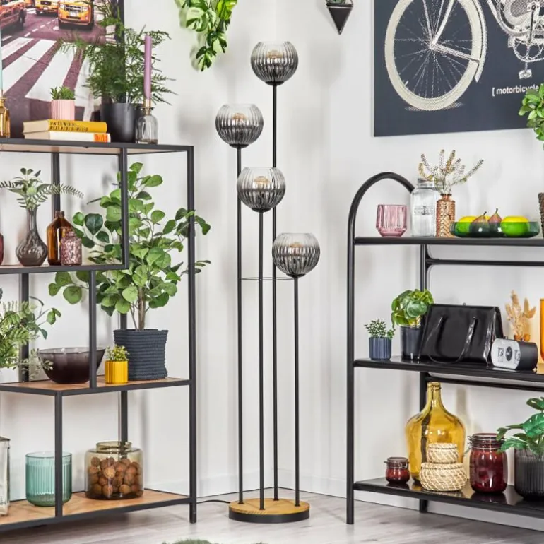 Koyoto Lampadaire Bois foncé, Noir, 4 lumières