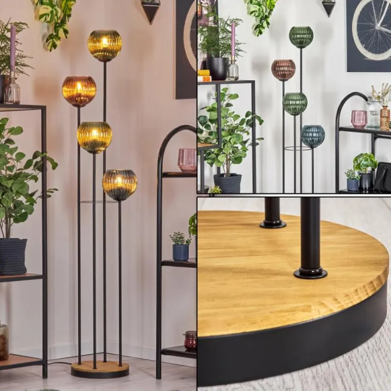 Koyoto Lampadaire Bois foncé, Noir, 4 lumières