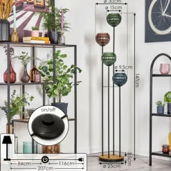Koyoto Lampadaire Bois foncé, Noir, 4 lumières