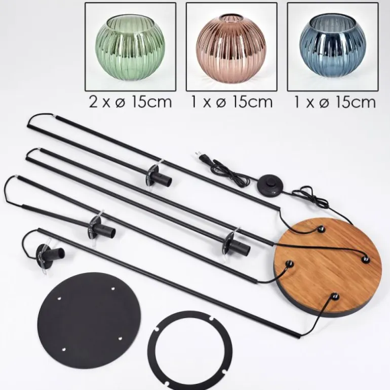 Koyoto Lampadaire Bois foncé, Noir, 4 lumières