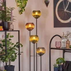 Koyoto Lampadaire Bois foncé, Noir, 4 lumières