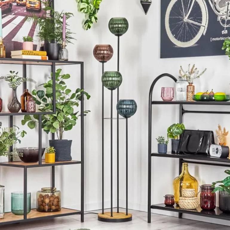 Koyoto Lampadaire Bois foncé, Noir, 4 lumières