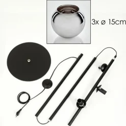 Koyoto Lampadaire Chrome, Fumé, 3 lumières