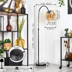 Koyoto Lampadaire Chrome, Noir, 1 lumière