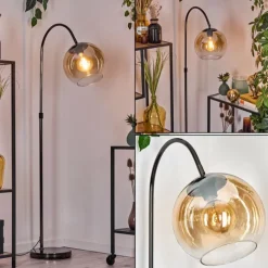 Koyoto Lampadaire Chrome, Noir, 1 lumière