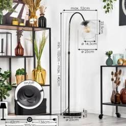 Koyoto Lampadaire Chrome, Noir, 1 lumière