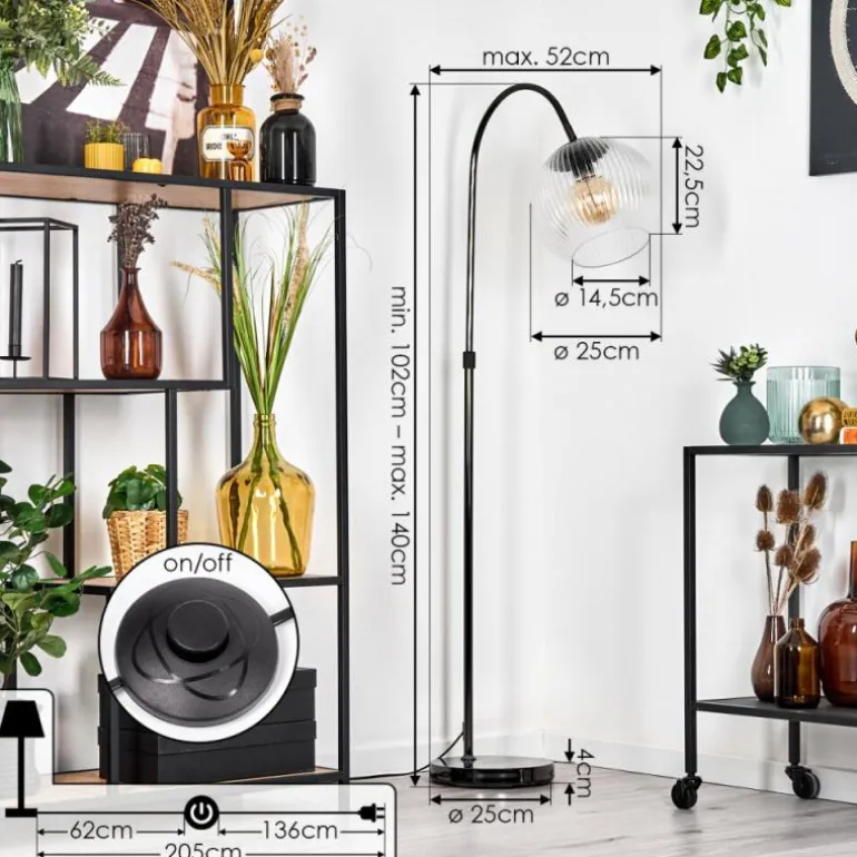Koyoto Lampadaire Chrome, Noir, 1 lumière
