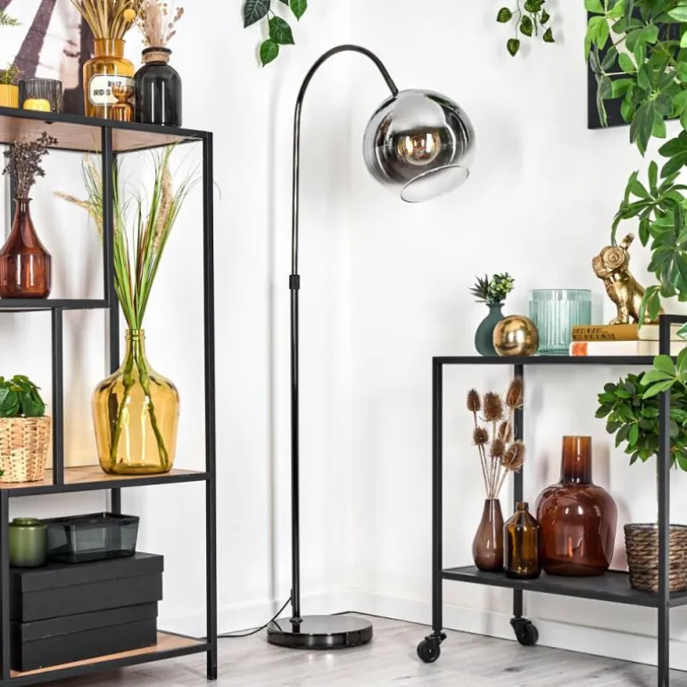 Koyoto Lampadaire Chrome, Noir, 1 lumière