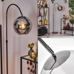 Koyoto Lampadaire Chrome, Noir, 1 lumière