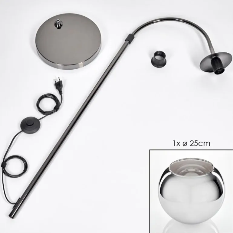 Koyoto Lampadaire Chrome, Noir, 1 lumière