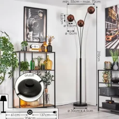 Koyoto Lampadaire Noir, 3 lumières