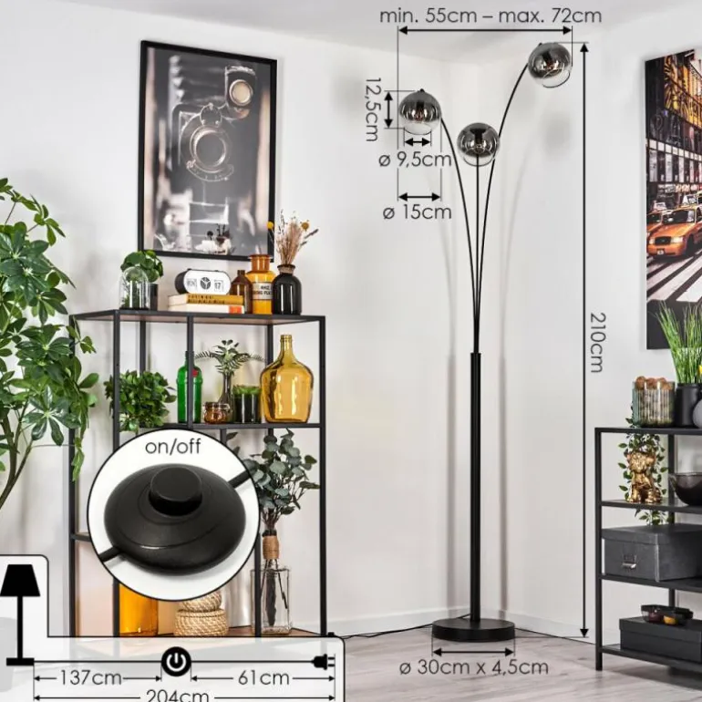 Koyoto Lampadaire Noir, 3 lumières