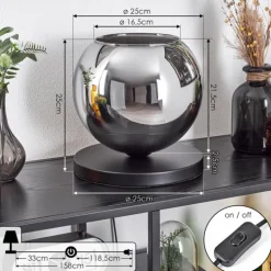Koyoto Lampe à poser 25 cm Noir, 1 lumière
