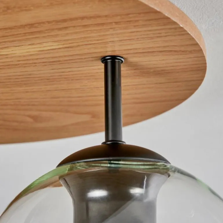 Koyoto Plafonnier, Boule lumineuse 40 cm Brun, Couleur bois, Noir, 3 lumières