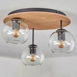 Koyoto Plafonnier, Boule lumineuse 40 cm Brun, Couleur bois, Noir, 3 lumières