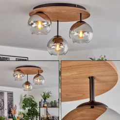 Koyoto Plafonnier, Boule lumineuse 40 cm Brun, Couleur bois, Noir, 3 lumières