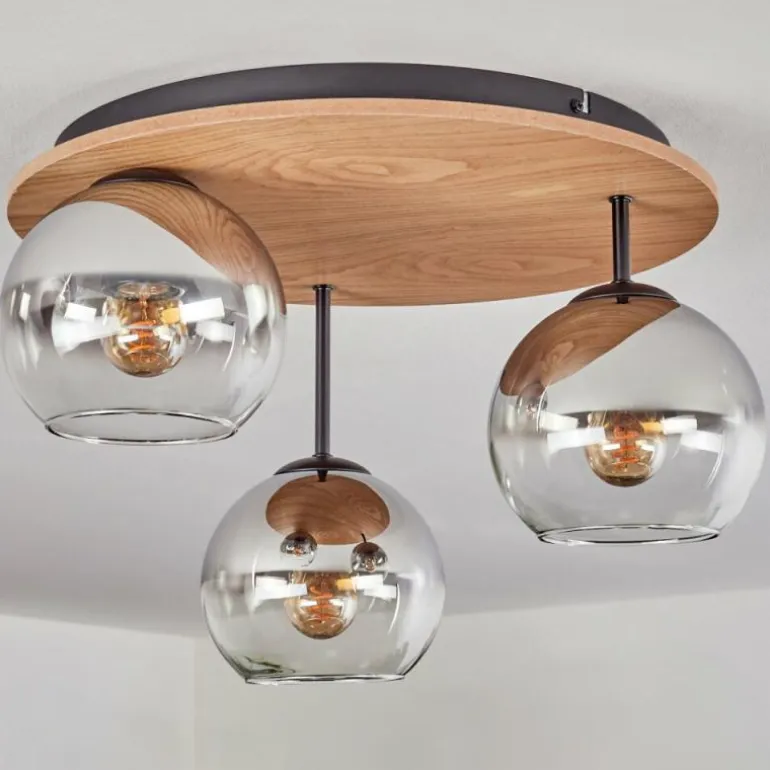 Koyoto Plafonnier, Boule lumineuse 40 cm Brun, Couleur bois, Noir, 3 lumières