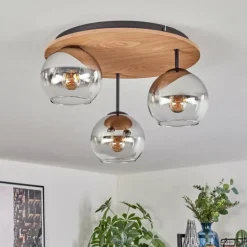 Koyoto Plafonnier, Boule lumineuse 40 cm Brun, Couleur bois, Noir, 3 lumières