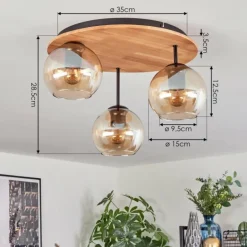 Koyoto Plafonnier, Boule lumineuse Écru, Noir, 3 lumières