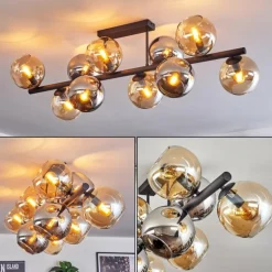 Koyoto Plafonnier, Boule lumineuse Ambre, Chrome, Fumé, 10 lumières