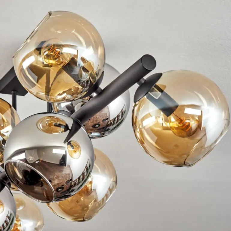 Koyoto Plafonnier, Boule lumineuse Ambre, Chrome, Fumé, 10 lumières