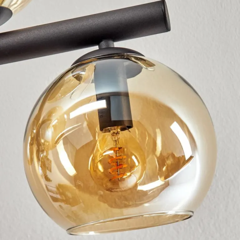 Koyoto Plafonnier, Boule lumineuse Ambre, Chrome, Fumé, 10 lumières