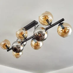 Koyoto Plafonnier, Boule lumineuse Ambre, Chrome, Fumé, 10 lumières