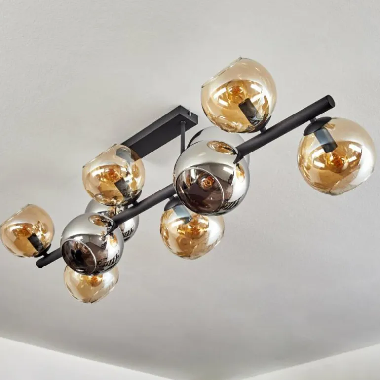 Koyoto Plafonnier, Boule lumineuse Ambre, Chrome, Fumé, 10 lumières