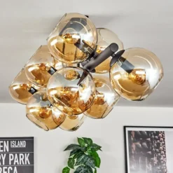 Koyoto Plafonnier, Boule lumineuse Ambre, 10 lumières