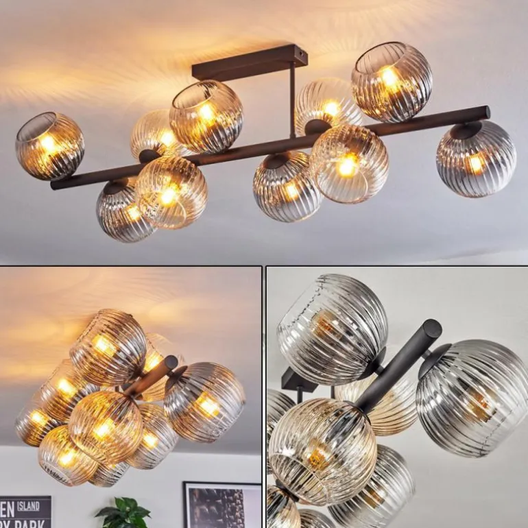 Koyoto Plafonnier, Boule lumineuse Ambre, Clair, Fumé, 10 lumières