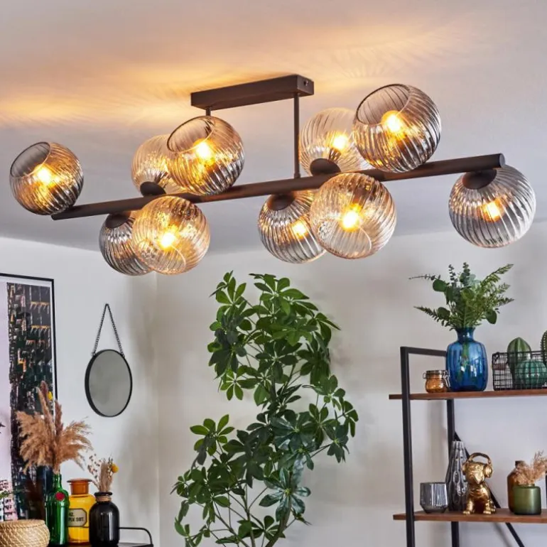 Koyoto Plafonnier, Boule lumineuse Ambre, Clair, Fumé, 10 lumières