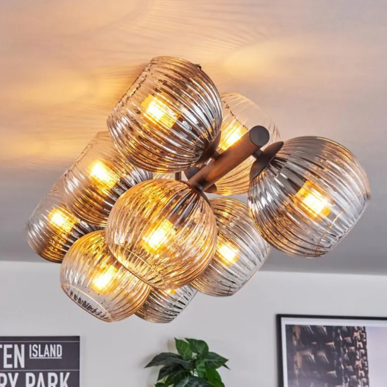 Koyoto Plafonnier, Boule lumineuse Ambre, Clair, Fumé, 10 lumières