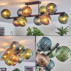 Koyoto Plafonnier, Boule lumineuse Bleu, Vert, Cuivré, 10 lumières
