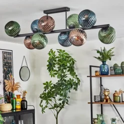 Koyoto Plafonnier, Boule lumineuse Bleu, Vert, Cuivré, 10 lumières