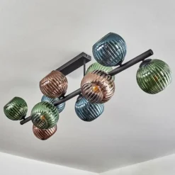 Koyoto Plafonnier, Boule lumineuse Bleu, Vert, Cuivré, 10 lumières