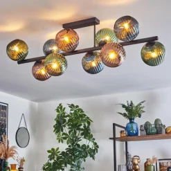 Koyoto Plafonnier, Boule lumineuse Bleu, Vert, Cuivré, 10 lumières