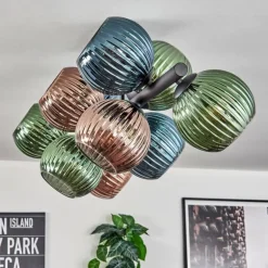 Koyoto Plafonnier, Boule lumineuse Bleu, Vert, Cuivré, 10 lumières