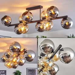 Koyoto Plafonnier, Boule lumineuse Ambre, Chrome, Fumé, 10 lumières