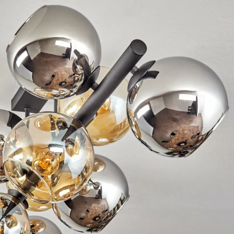 Koyoto Plafonnier, Boule lumineuse Ambre, Chrome, Fumé, 10 lumières