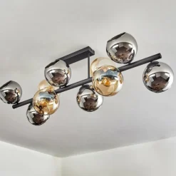 Koyoto Plafonnier, Boule lumineuse Ambre, Chrome, Fumé, 10 lumières