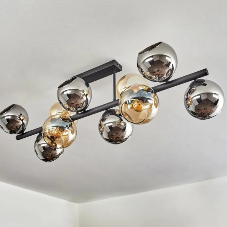 Koyoto Plafonnier, Boule lumineuse Ambre, Chrome, Fumé, 10 lumières