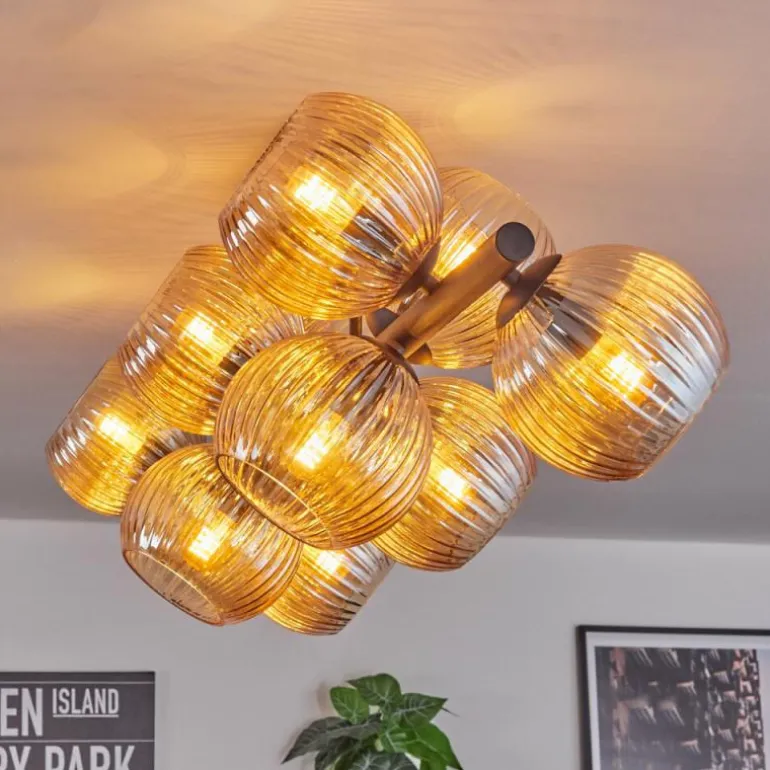 Koyoto Plafonnier, Boule lumineuse Ambre, 10 lumières
