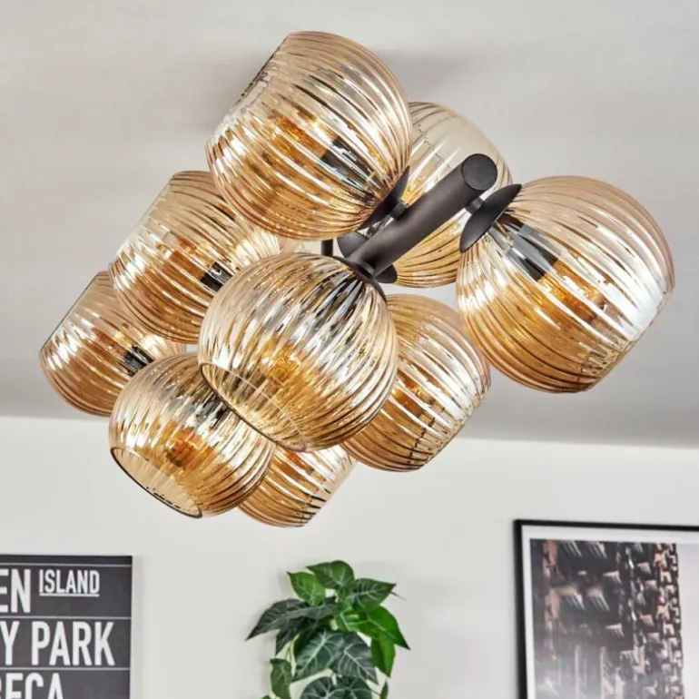 Koyoto Plafonnier, Boule lumineuse Ambre, 10 lumières