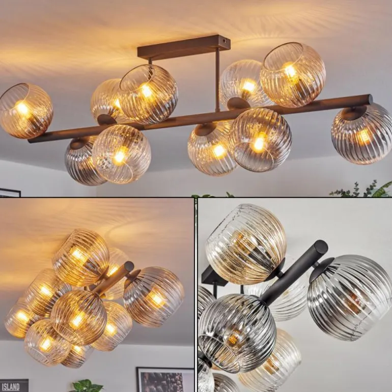 Koyoto Plafonnier, Boule lumineuse Ambre, Clair, Fumé, 10 lumières