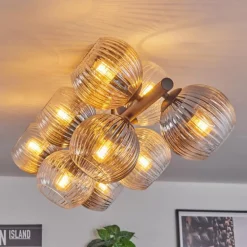 Koyoto Plafonnier, Boule lumineuse Ambre, Clair, Fumé, 10 lumières