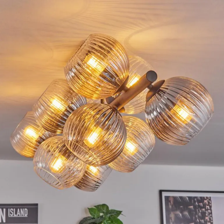 Koyoto Plafonnier, Boule lumineuse Ambre, Clair, Fumé, 10 lumières
